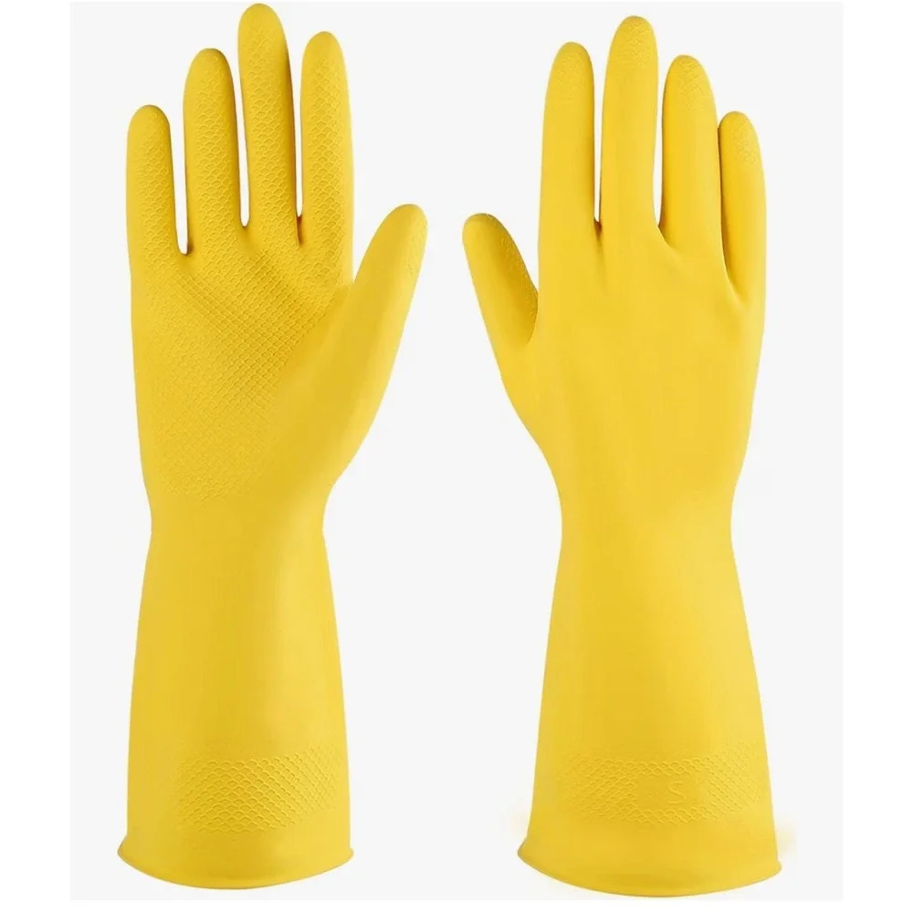 IUCGE 3 Pairs Yellow Rubber Cleaning Gloves Medium Reusable Latex Dishwashing